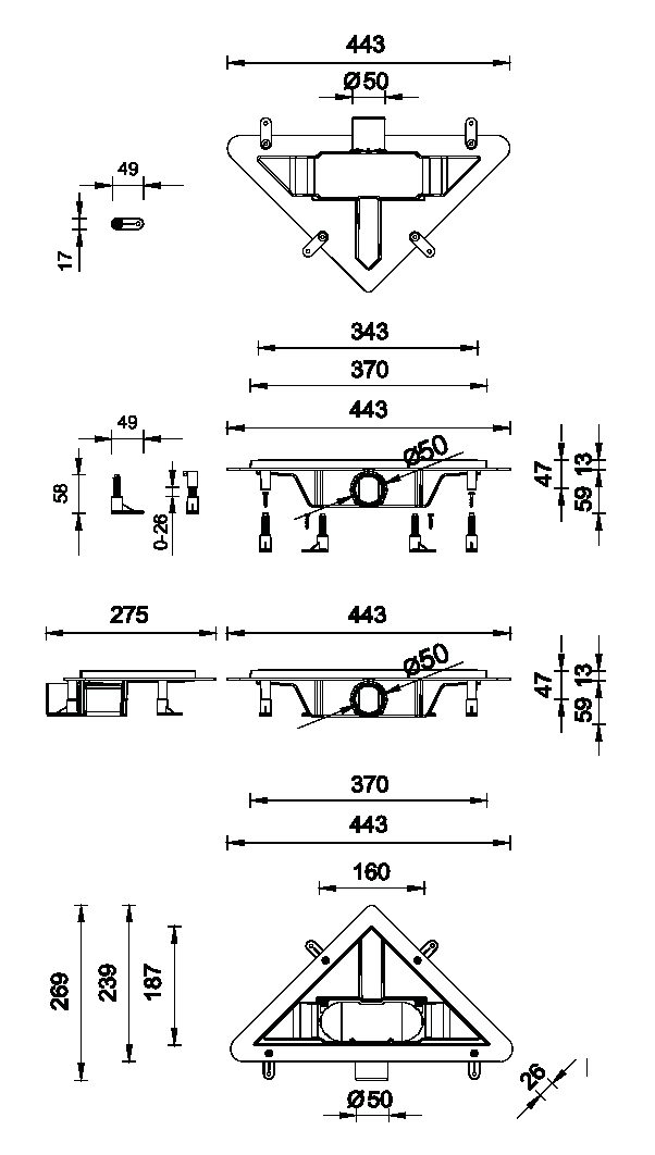 Rohový sprchový odtokový žlab MEDIUM