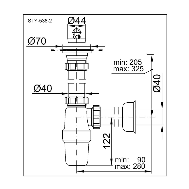 Dřezový sifon lahvový STY-538-2