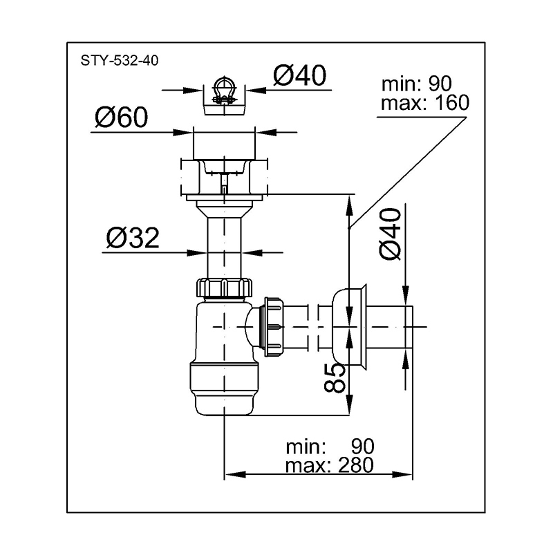 Umyvadlový sifon lahvový STY-532-40