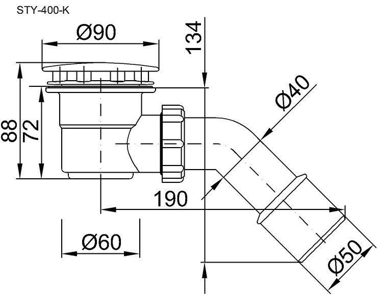 Vaničkový sifon STY-400-K 60mm