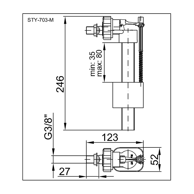 Napouštěcí ventil boční 3/8"-1/2" univ.